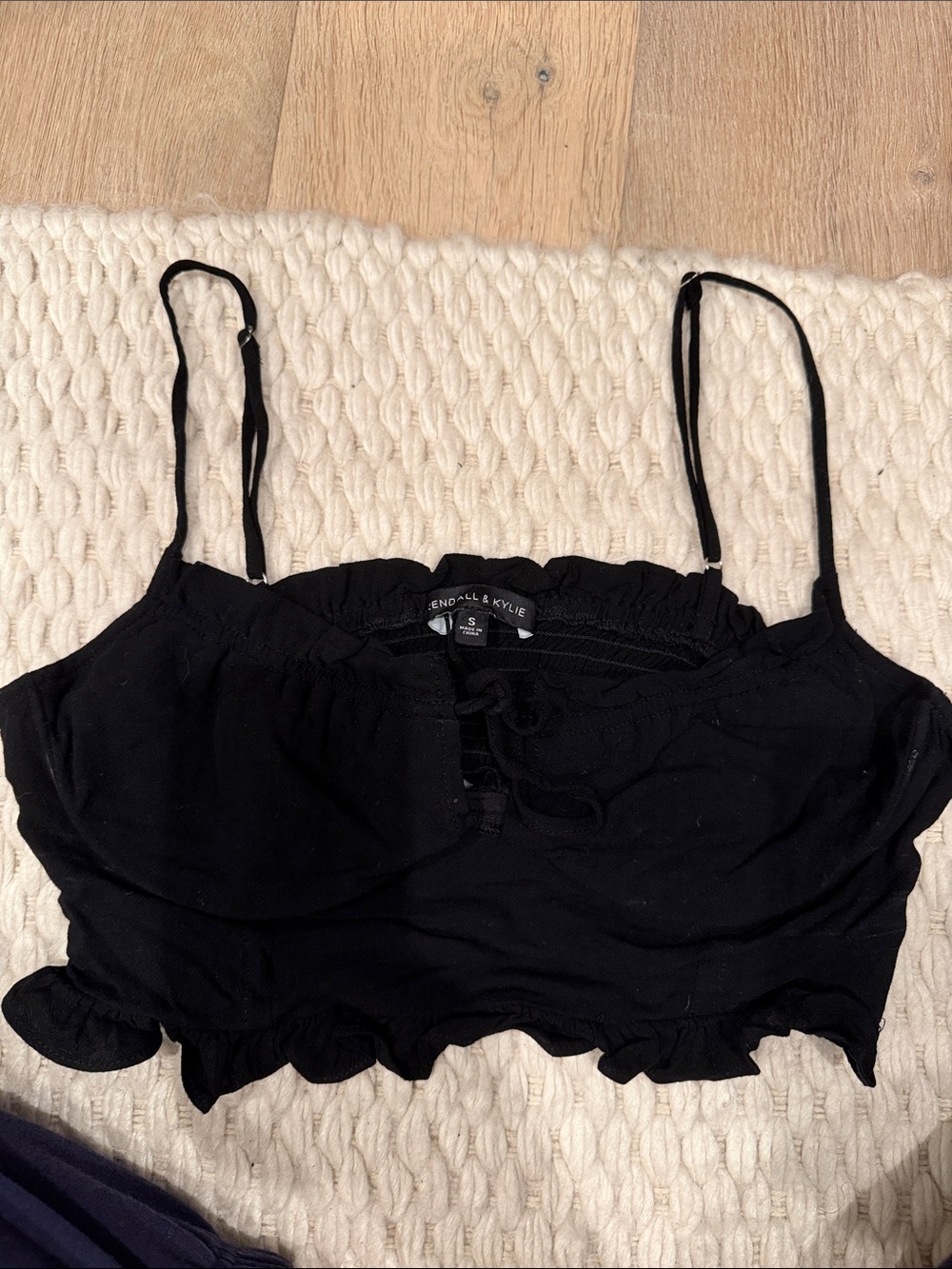 Kendall & Kylie Black Ruffle Trim Cropped Camisole
